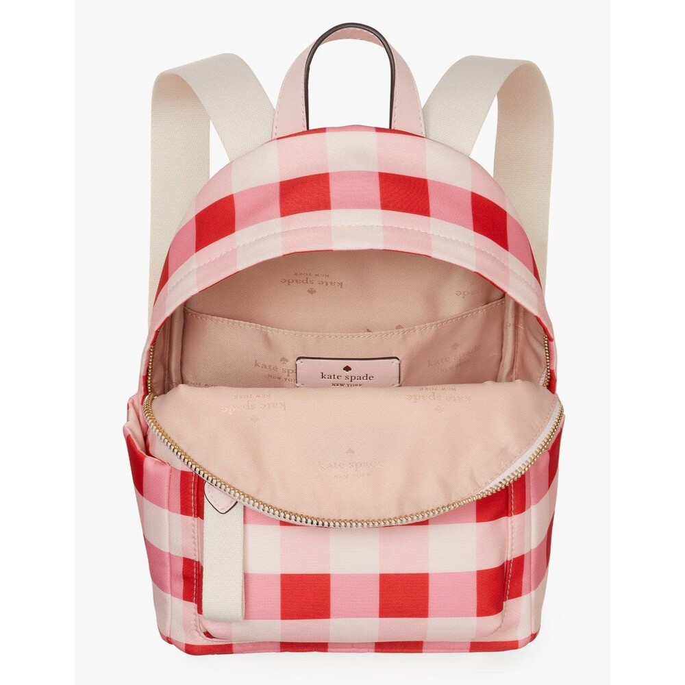 New Kate Spade Chelsea Gingham Mini Backpack Nylon Pink Multi - Picture 4 of 5